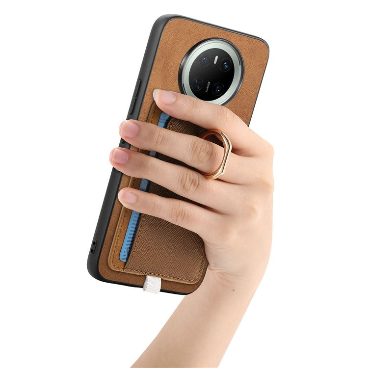 For Huawei Mate 70 Case Ring Kickstand Leather + TPU + PC Phone Cover Detachable Card Holder - Brown