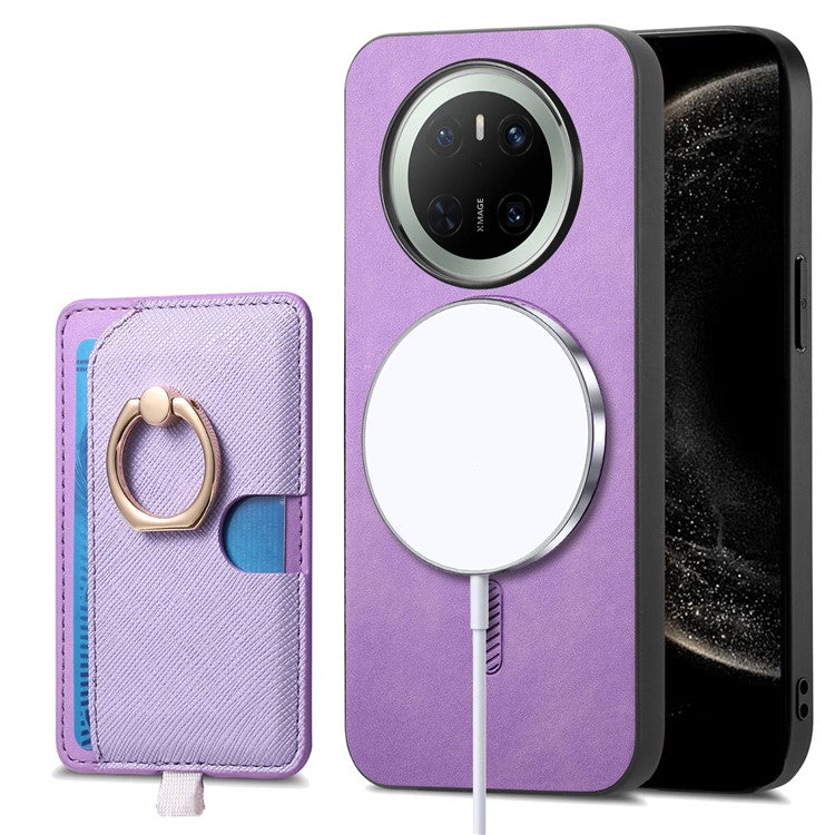 For Huawei Mate 70 Case Ring Kickstand Leather + TPU + PC Phone Cover Detachable Card Holder - Purple