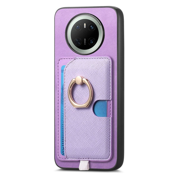For Huawei Mate 70 Case Ring Kickstand Leather + TPU + PC Phone Cover Detachable Card Holder - Purple