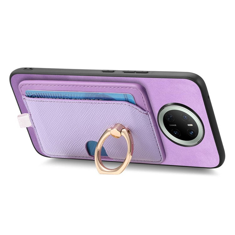 For Huawei Mate 70 Case Ring Kickstand Leather + TPU + PC Phone Cover Detachable Card Holder - Purple