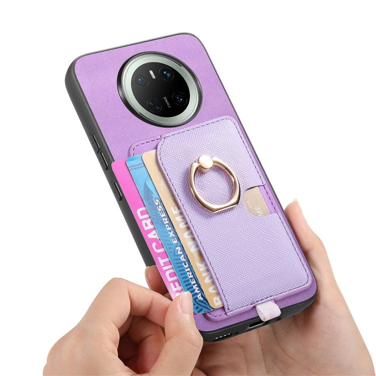 For Huawei Mate 70 Case Ring Kickstand Leather + TPU + PC Phone Cover Detachable Card Holder - Purple