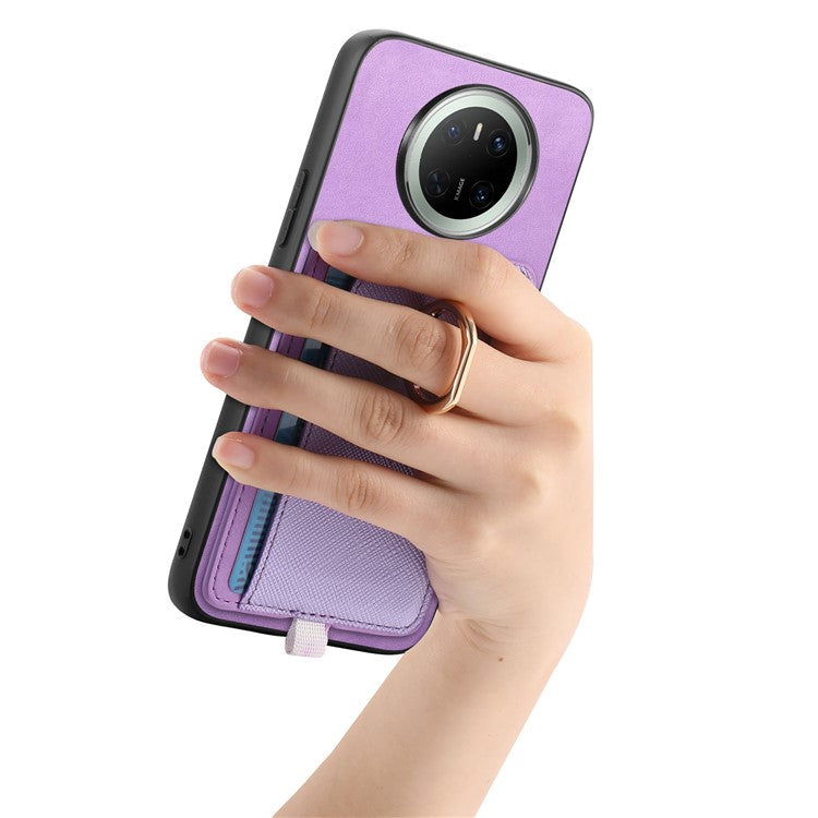 For Huawei Mate 70 Case Ring Kickstand Leather + TPU + PC Phone Cover Detachable Card Holder - Purple