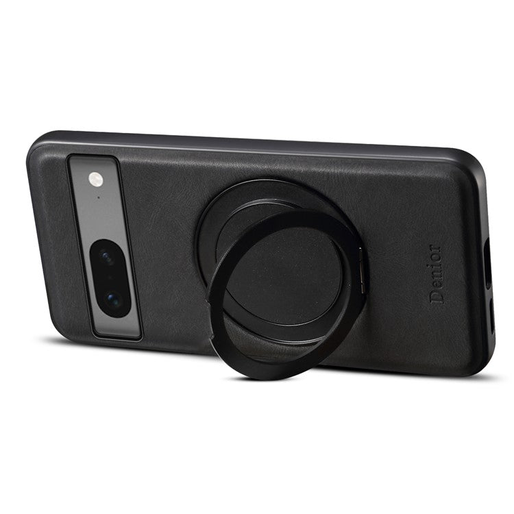DENIOR A14 For Google Pixel 7 5G Magnetic Case Rotary Kickstand Leather PC TPU Phone Cover - Black