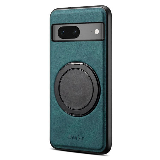 DENIOR A14 For Google Pixel 7 5G Magnetic Case Rotary Kickstand Leather PC TPU Phone Cover - Blue
