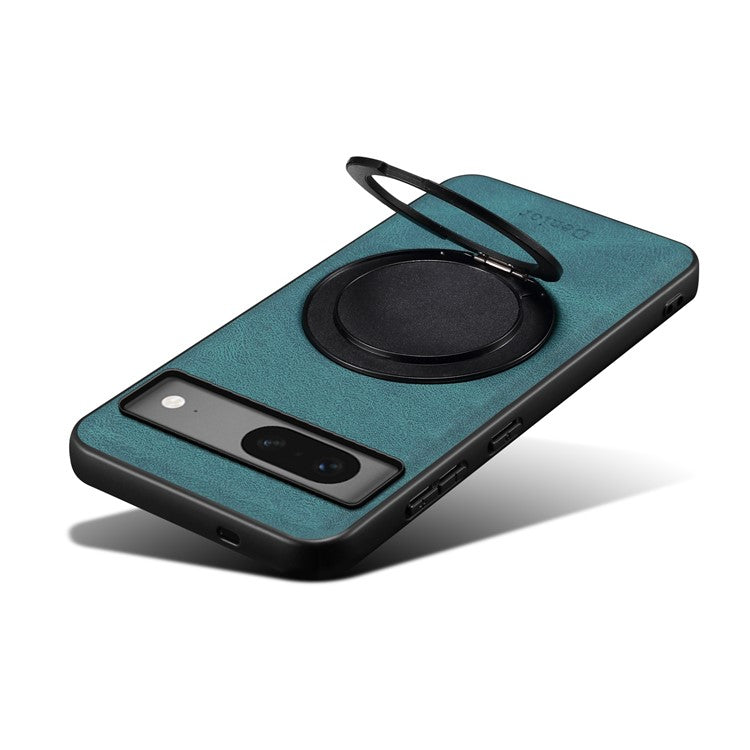 DENIOR A14 For Google Pixel 7 5G Magnetic Case Rotary Kickstand Leather PC TPU Phone Cover - Blue
