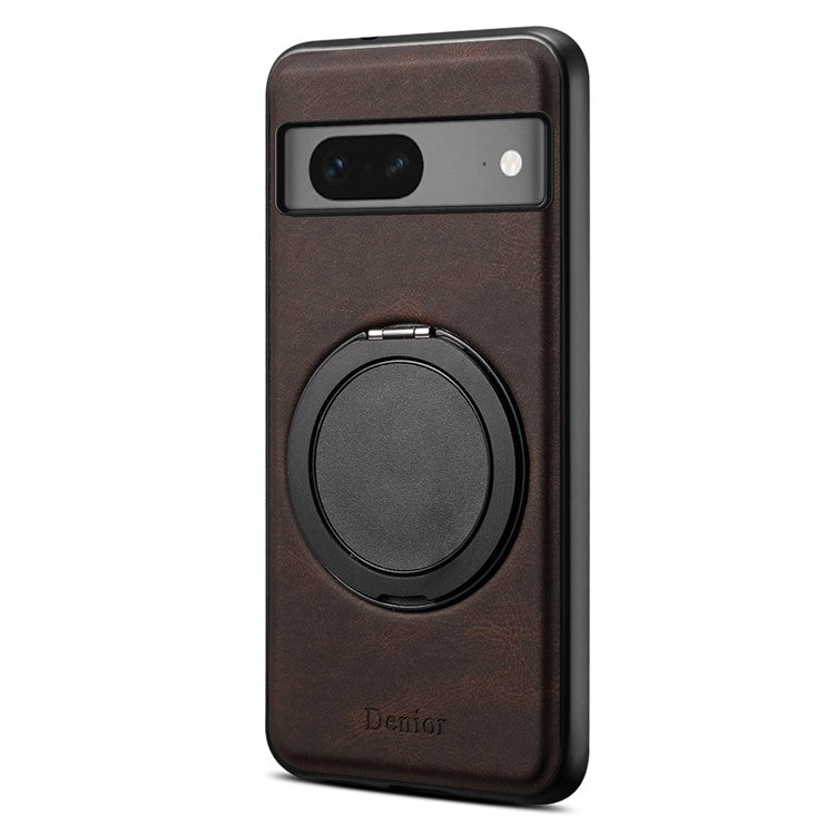 DENIOR A14 For Google Pixel 7 5G Magnetic Case Rotary Kickstand Leather PC TPU Phone Cover - Brown