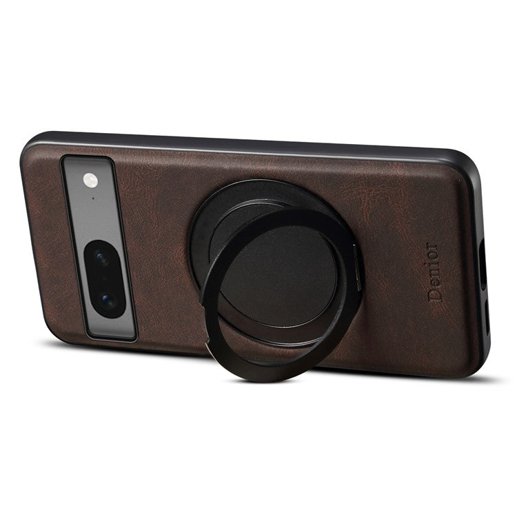 DENIOR A14 For Google Pixel 7 5G Magnetic Case Rotary Kickstand Leather PC TPU Phone Cover - Brown