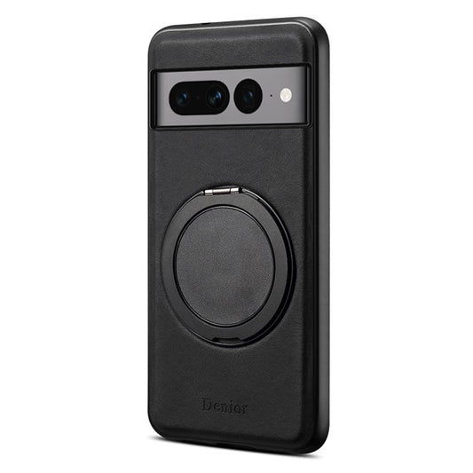 DENIOR A14 For Google Pixel 7 Pro 5G Magnetic Case Rotary Kickstand Leather PC TPU Phone Cover - Black