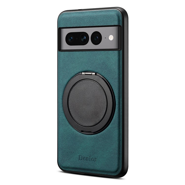 DENIOR A14 For Google Pixel 7 Pro 5G Magnetic Case Rotary Kickstand Leather PC TPU Phone Cover - Blue