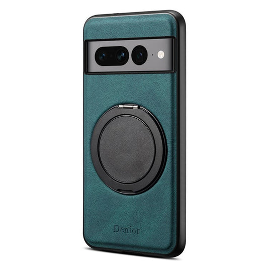 DENIOR A14 For Google Pixel 7 Pro 5G Magnetic Case Rotary Kickstand Leather PC TPU Phone Cover - Blue