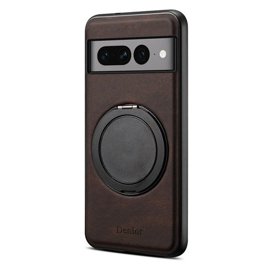 DENIOR A14 For Google Pixel 7 Pro 5G Magnetic Case Rotary Kickstand Leather PC TPU Phone Cover - Brown