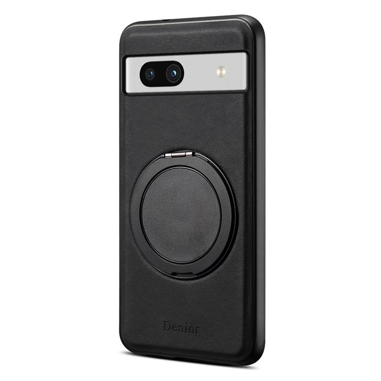 DENIOR A14 For Google Pixel 7a Magnetic Case Rotary Kickstand Leather PC TPU Phone Cover - Black