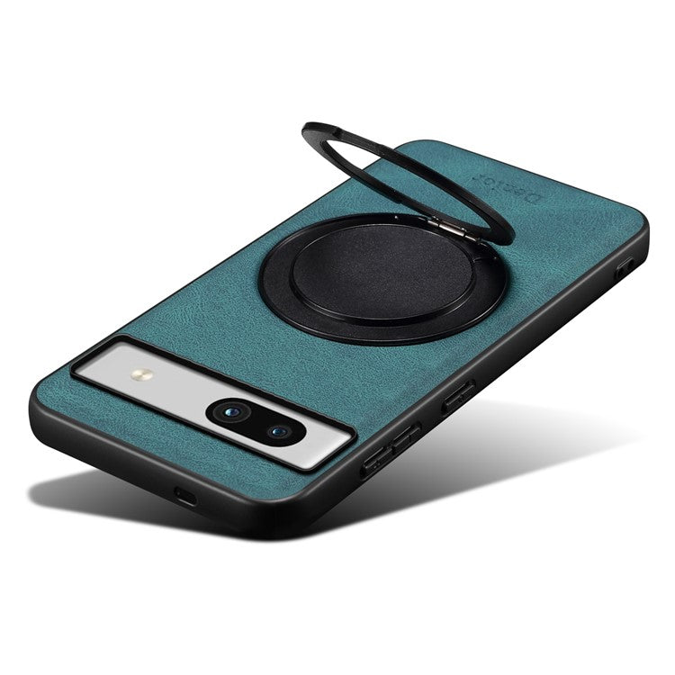DENIOR A14 For Google Pixel 7a Magnetic Case Rotary Kickstand Leather PC TPU Phone Cover - Blue