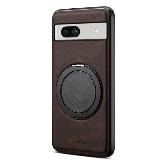 DENIOR A14 For Google Pixel 7a Magnetic Case Rotary Kickstand Leather PC TPU Phone Cover - Brown