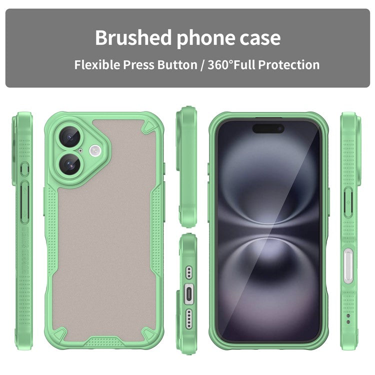 WANLONFENG MFFJ Series For iPhone 16 Plus Case Anti Drop TPU Phone Back Cover with Screen Film - Green