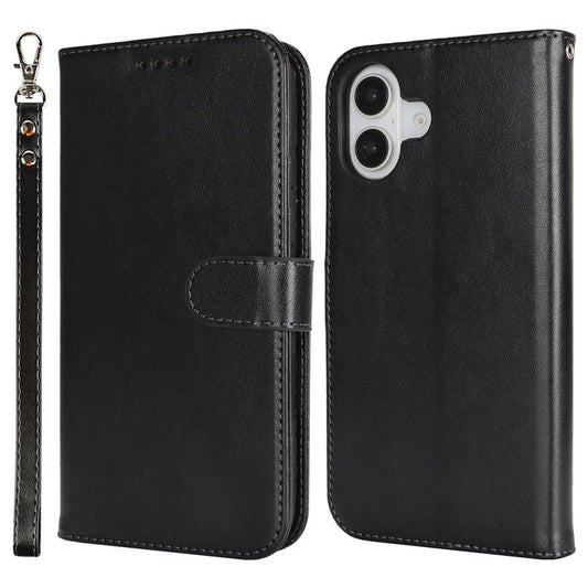 For iPhone 16 Plus Case R61 Texture Wallet Leather Flip Phone Cover - Black