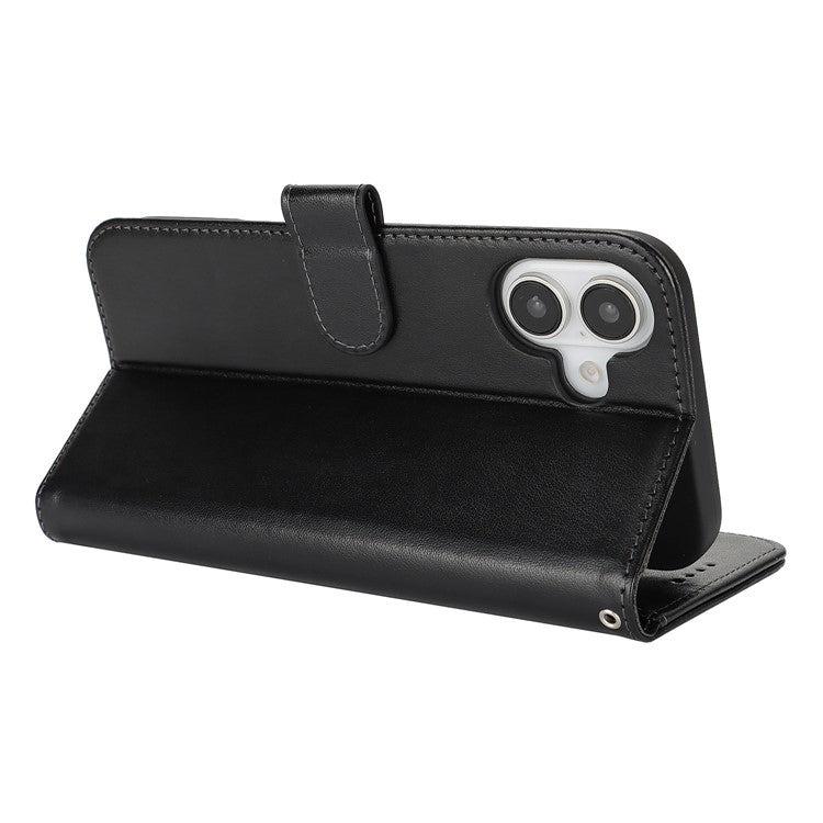 For iPhone 16 Plus Case R61 Texture Wallet Leather Flip Phone Cover - Black