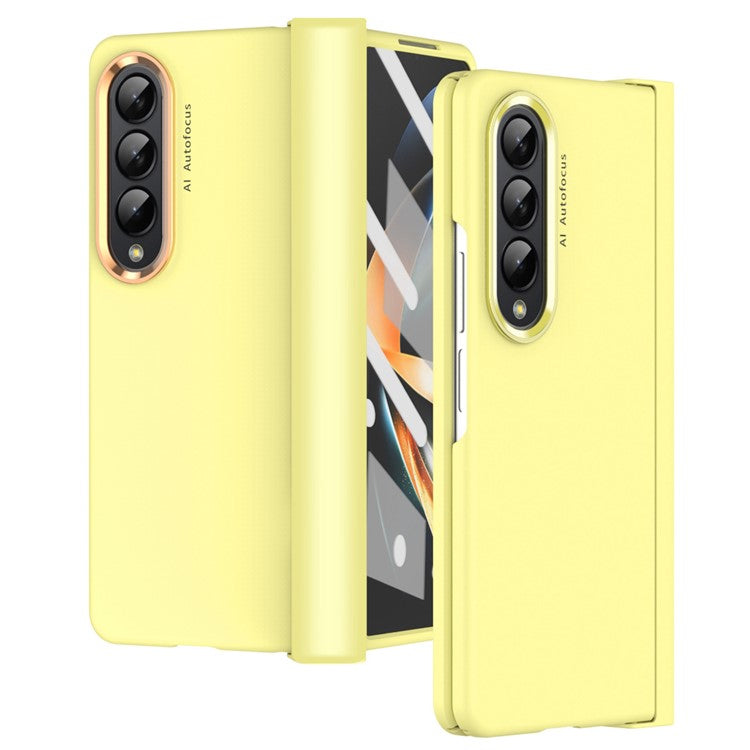 For Samsung Galaxy Z Fold4 5G Anti-drop Folding Phone Case Full Protection Hinge Hard PC Phone Cover with Two Plating Lens Circles - Yellow