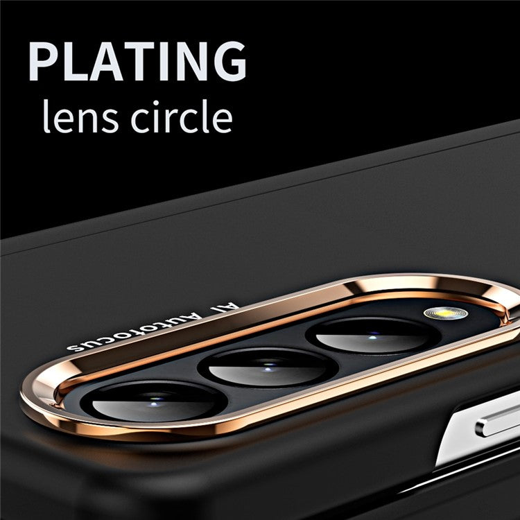 For Samsung Galaxy Z Fold4 5G Anti-drop Folding Phone Case Full Protection Hinge Hard PC Phone Cover with Two Plating Lens Circles - Yellow
