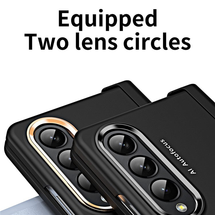 For Samsung Galaxy Z Fold4 5G Anti-drop Folding Phone Case Full Protection Hinge Hard PC Phone Cover with Two Plating Lens Circles - Yellow