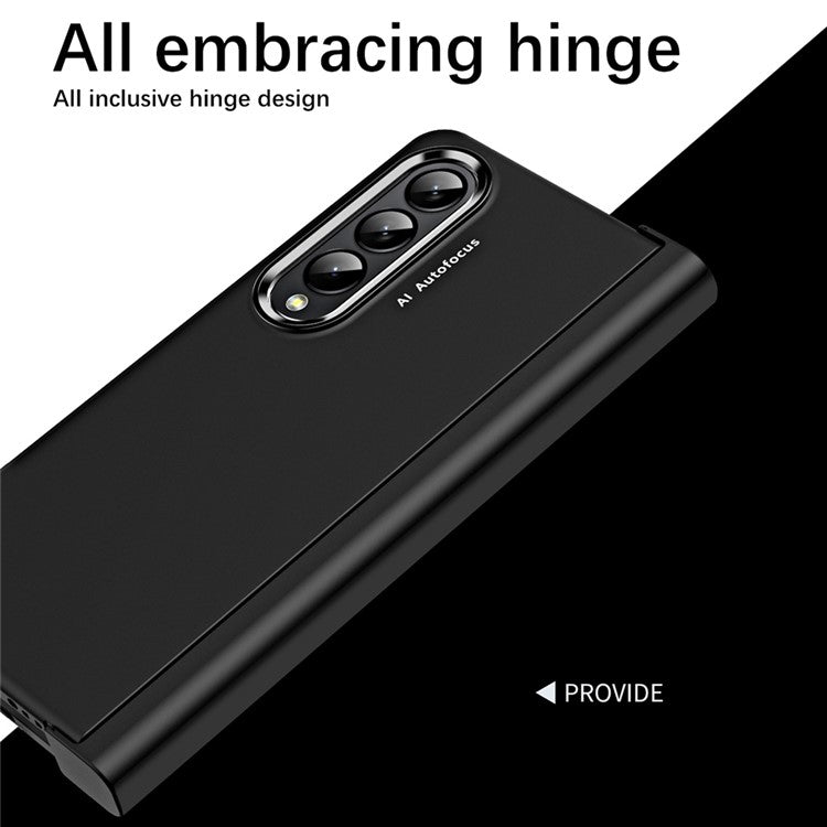 For Samsung Galaxy Z Fold4 5G Anti-drop Folding Phone Case Full Protection Hinge Hard PC Phone Cover with Two Plating Lens Circles - Yellow