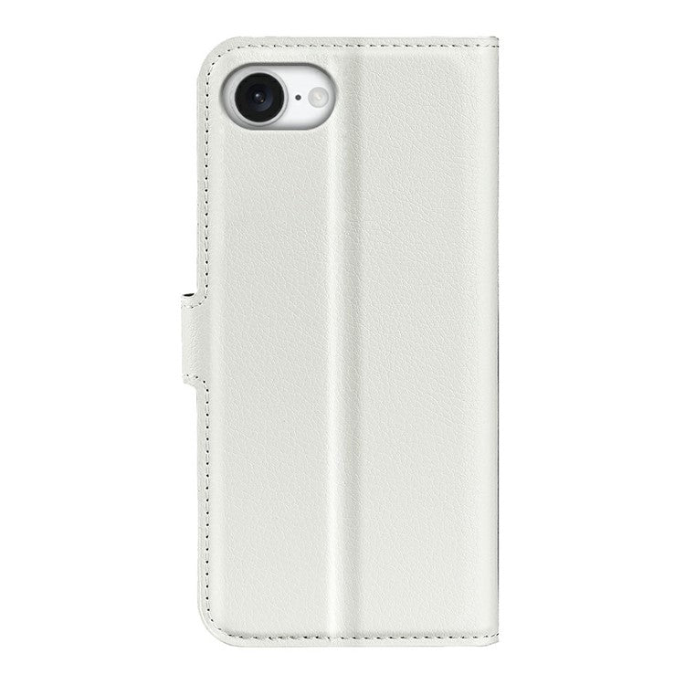 For iPhone 16e Case Litchi Texture Shockproof Leather Wallet Phone Cover - White
