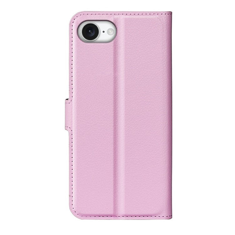 For iPhone 16e Case Litchi Texture Shockproof Leather Wallet Phone Cover - Pink