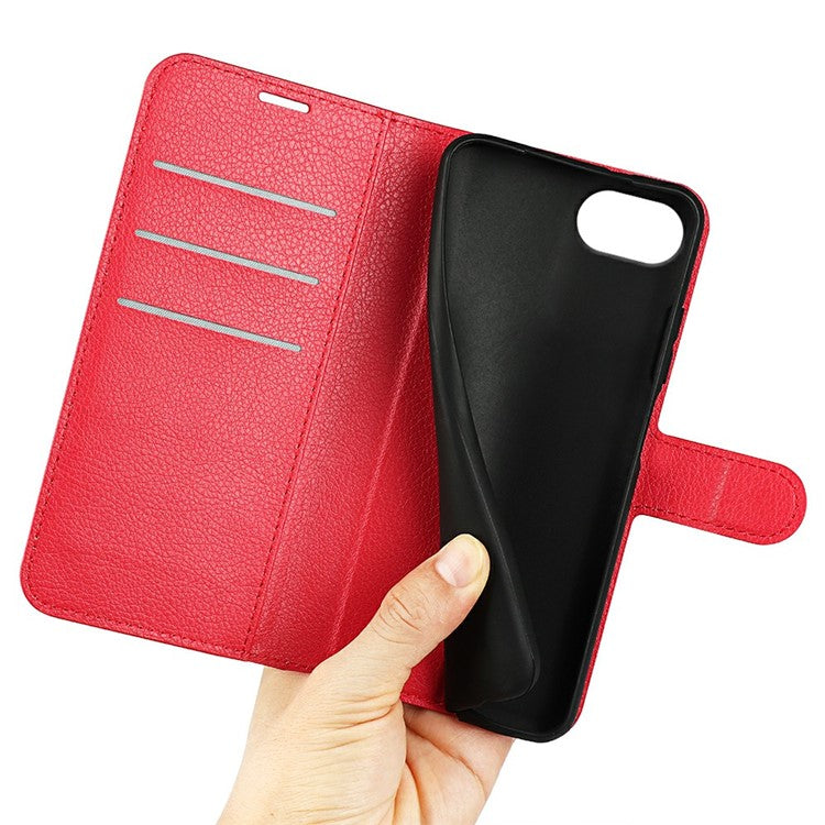 For iPhone 16e Case Litchi Texture Shockproof Leather Wallet Phone Cover - Red