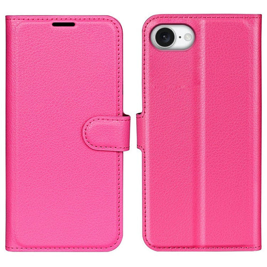 For iPhone 16e Case Litchi Texture Shockproof Leather Wallet Phone Cover - Rose