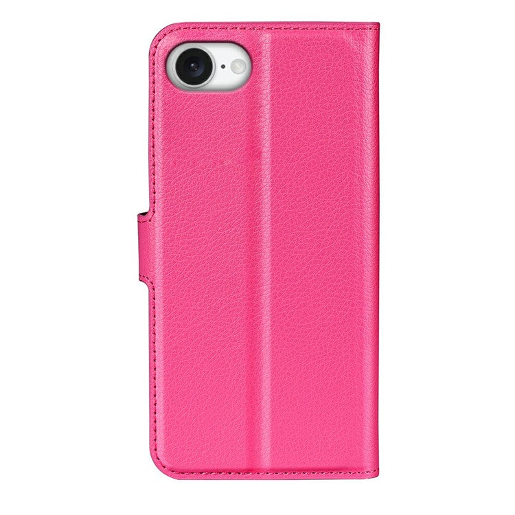 For iPhone 16e Case Litchi Texture Shockproof Leather Wallet Phone Cover - Rose