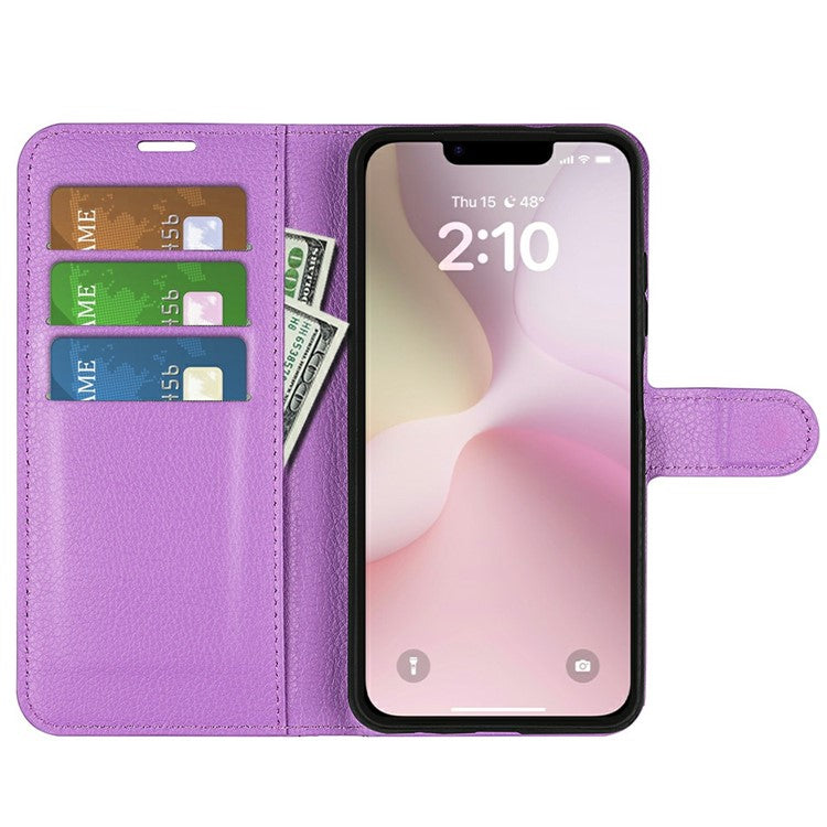 For iPhone 16e Case Litchi Texture Shockproof Leather Wallet Phone Cover - Purple