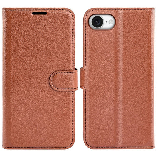 For iPhone 16e Case Litchi Texture Shockproof Leather Wallet Phone Cover - Brown