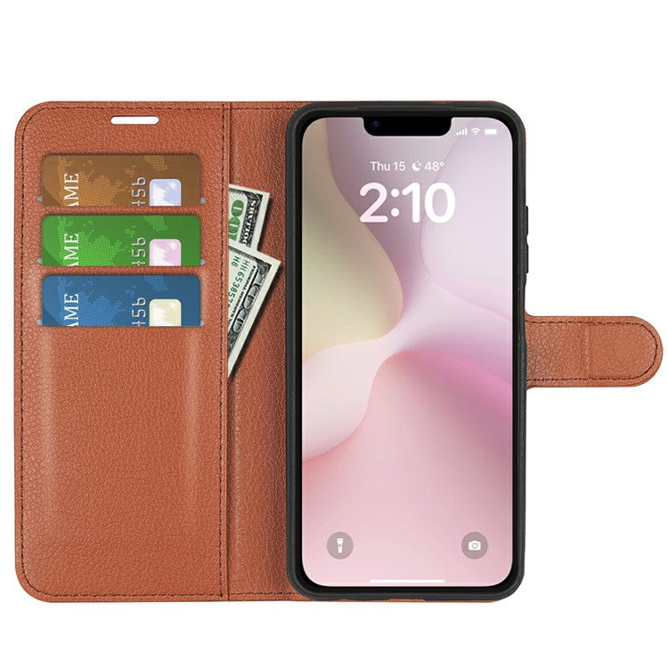 For iPhone SE (2025) Case Litchi Texture Shockproof Leather Wallet Phone Cover - Brown