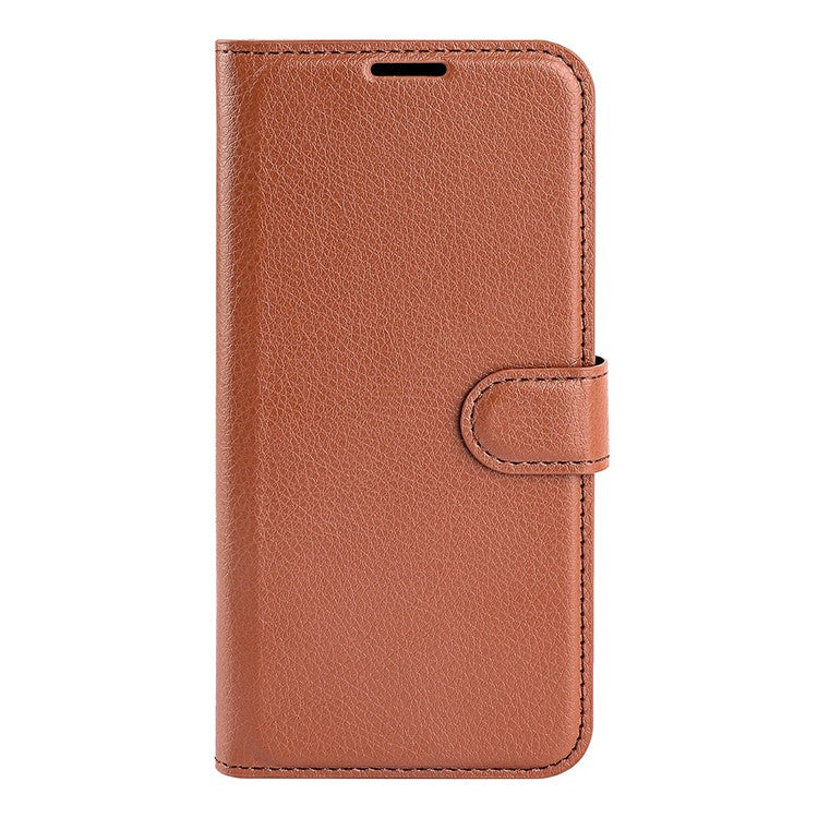 For iPhone 16e Case Litchi Texture Shockproof Leather Wallet Phone Cover - Brown
