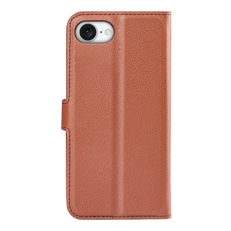 For iPhone 16e Case Litchi Texture Shockproof Leather Wallet Phone Cover - Brown