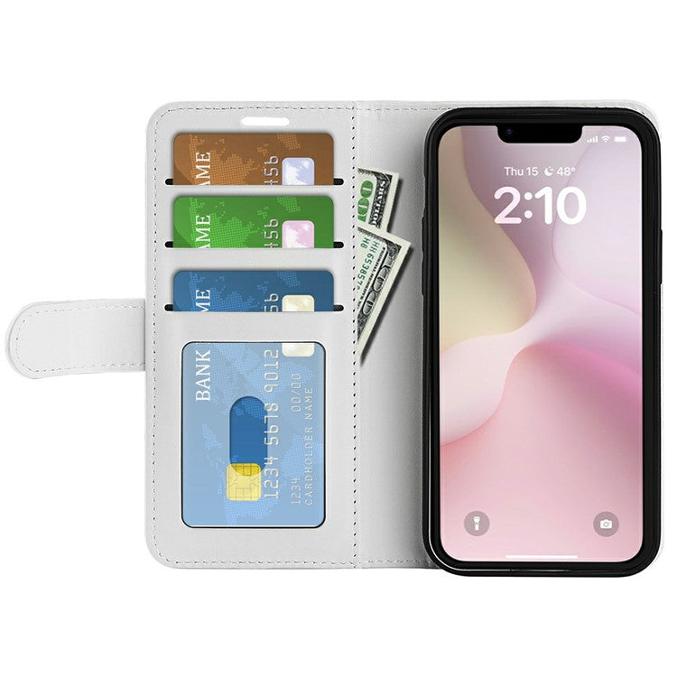For iPhone 16e Wallet Case Crazy Horse Texture Stand Leather Phone Cover - White