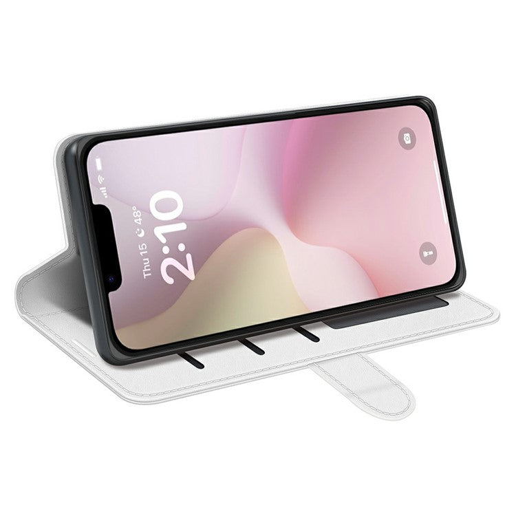 For iPhone 16e Wallet Case Crazy Horse Texture Stand Leather Phone Cover - White