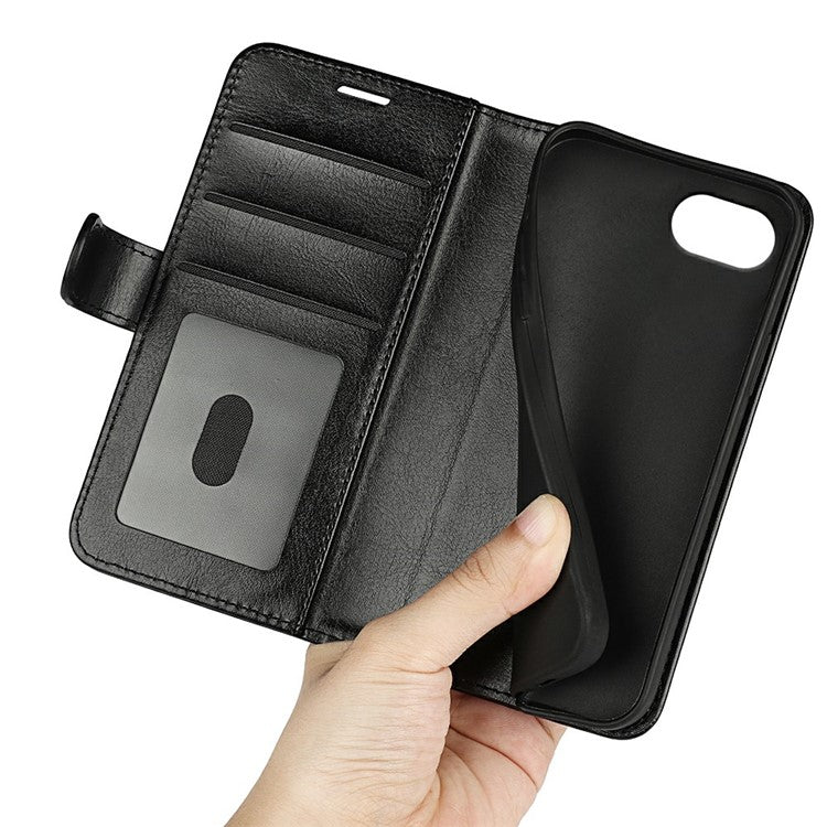 For iPhone SE (2025) Wallet Case Crazy Horse Texture Stand Leather Phone Cover - Black