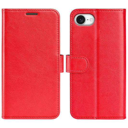 For iPhone 16e Wallet Case Crazy Horse Texture Stand Leather Phone Cover - Red