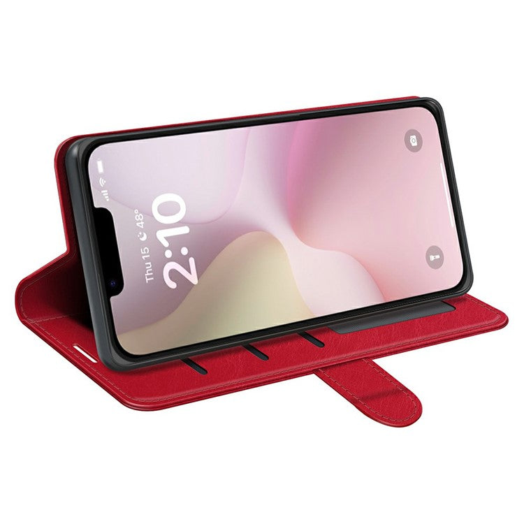 For iPhone 16e Wallet Case Crazy Horse Texture Stand Leather Phone Cover - Red