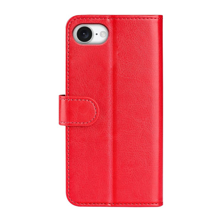 For iPhone 16e Wallet Case Crazy Horse Texture Stand Leather Phone Cover - Red