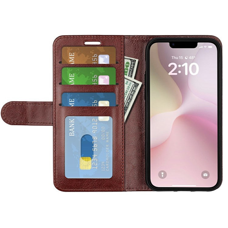 For iPhone SE (2025) Wallet Case Crazy Horse Texture Stand Leather Phone Cover - Brown