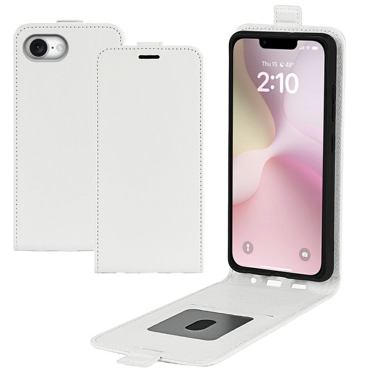 For iPhone 16e Case with Card Slots Vertical Flip Leather Phone Cover - White