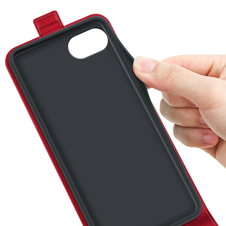 For iPhone 16e Case with Card Slots Vertical Flip Leather Phone Cover - Red