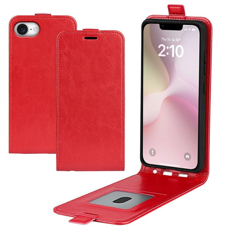 For iPhone SE (2025) Case with Card Slots Vertical Flip Leather Phone Cover - Red