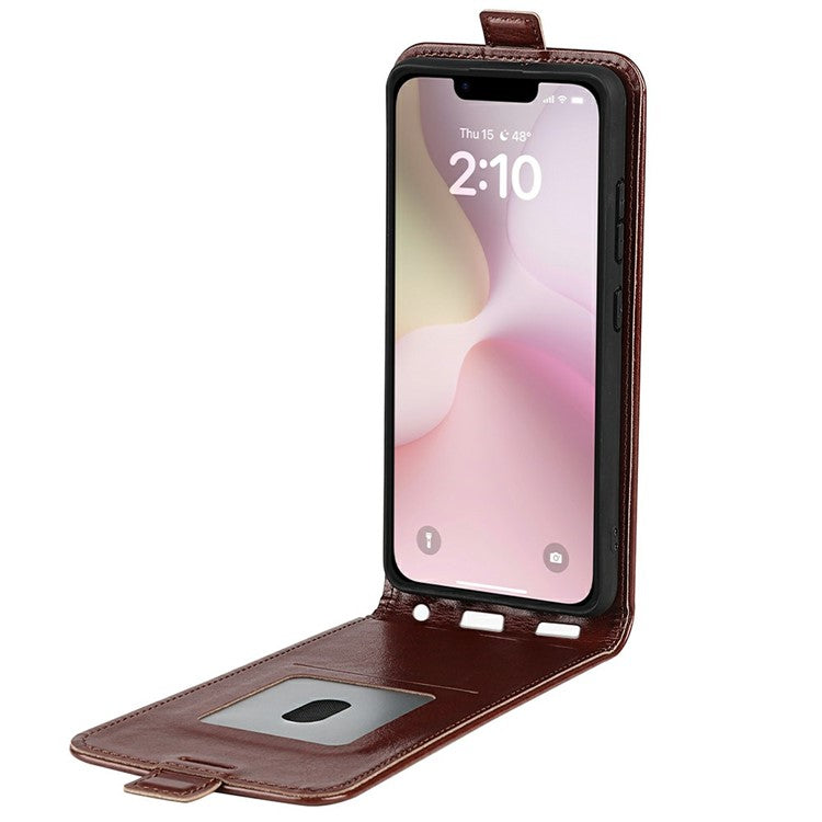 For iPhone 16e Case with Card Slots Vertical Flip Leather Phone Cover - Brown