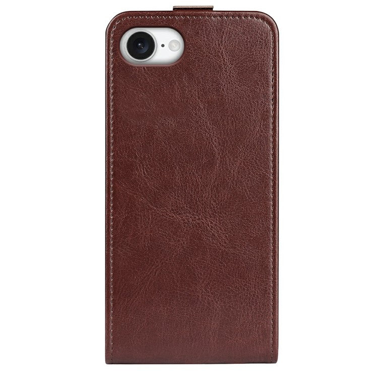 For iPhone 16e Case with Card Slots Vertical Flip Leather Phone Cover - Brown
