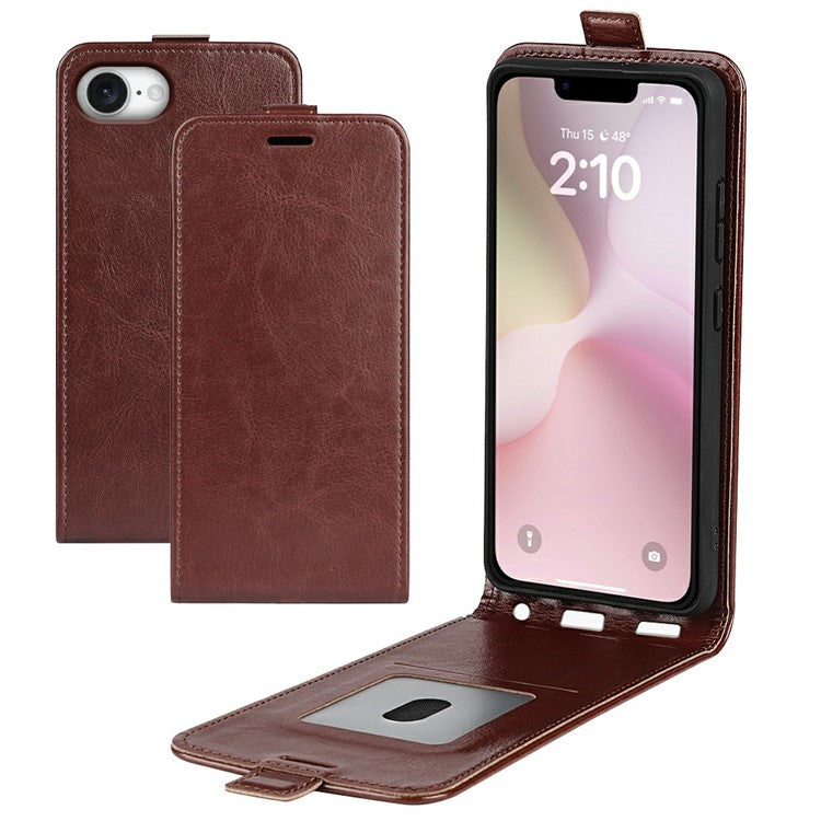 For iPhone 16e Case with Card Slots Vertical Flip Leather Phone Cover - Brown