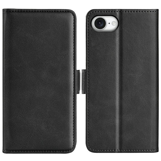For iPhone 16e Stand Case Calf Texture Leather Wallet Phone Cover - Black