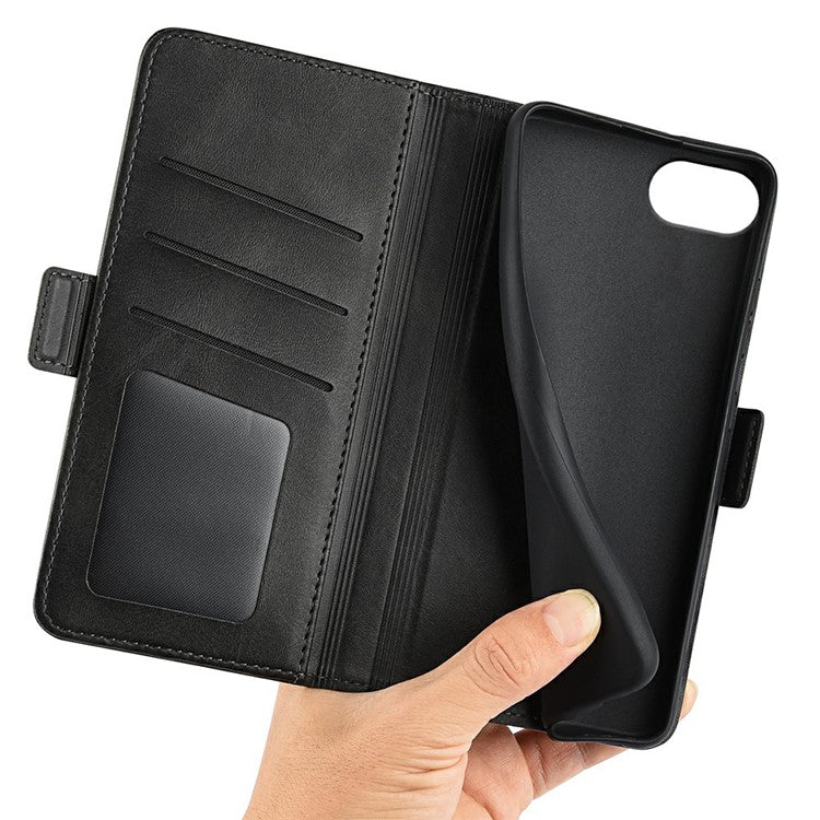 For iPhone SE (2025) Stand Case Calf Texture Leather Wallet Phone Cover - Black